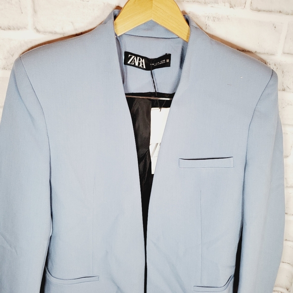 Zara collarless blazer blue size medium nwt new with tag long sleeve - Picture 3 of 9